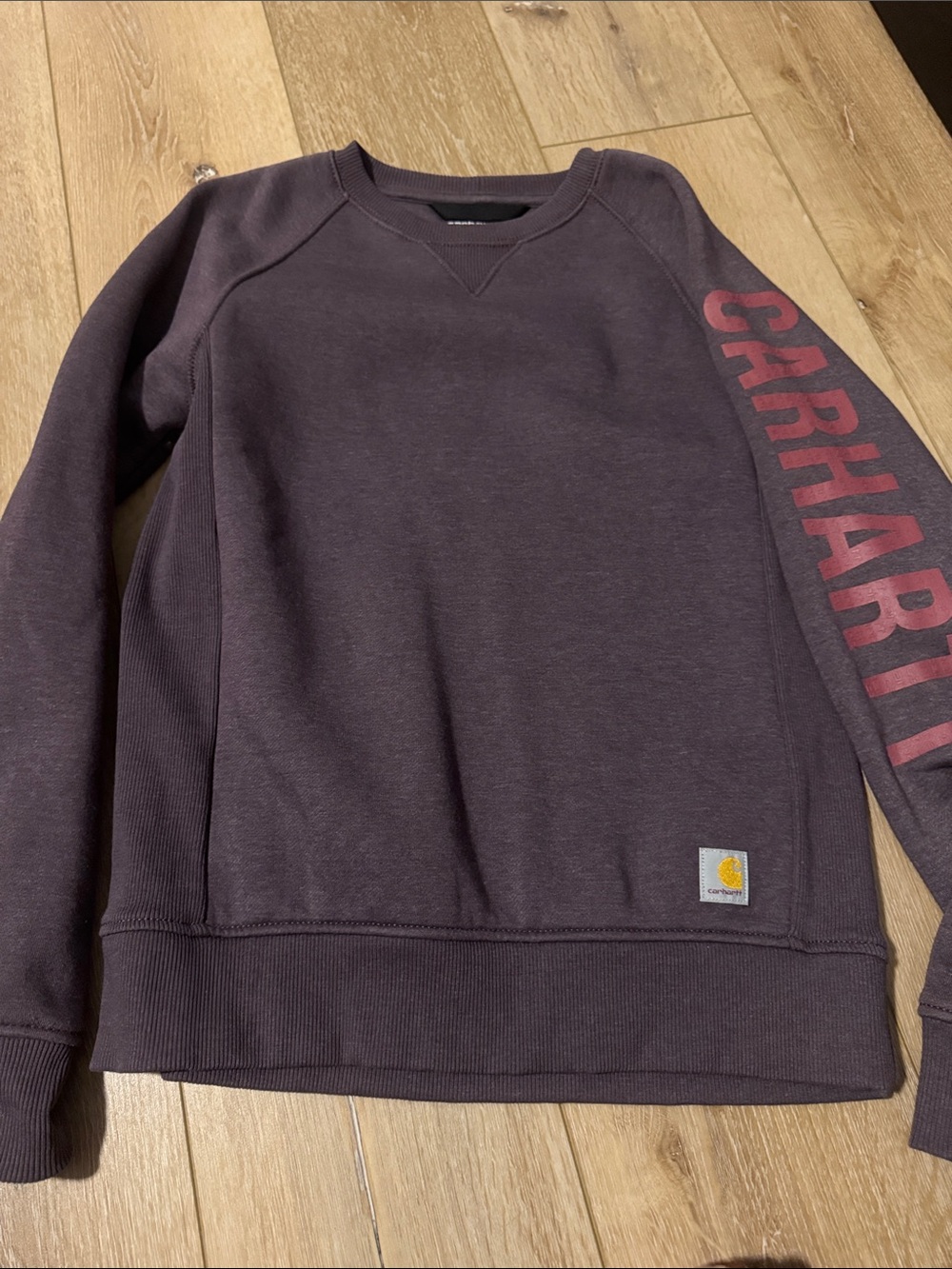 Carhartt Women’s Dark Plum Crewneck Sweater with Sleeve Logo